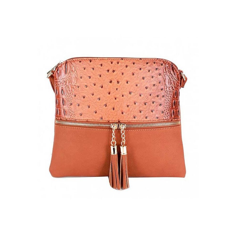 Tigerstars Gorgeous Brown Ostrich Textured Crossbody Bag